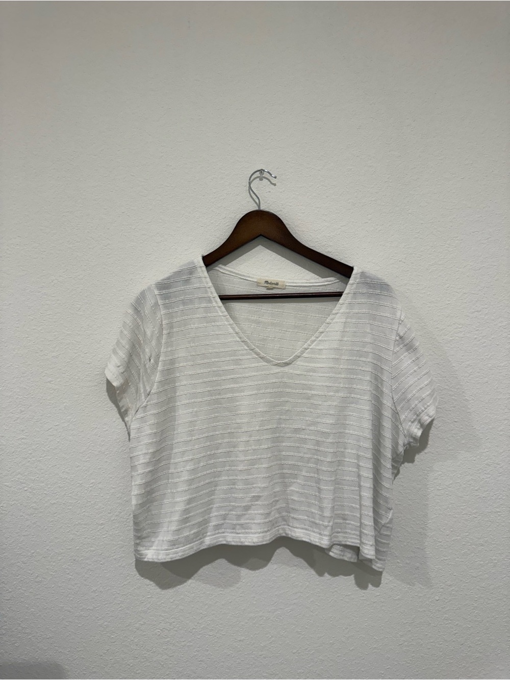 Madewell White V-Neck Textured Crop Top